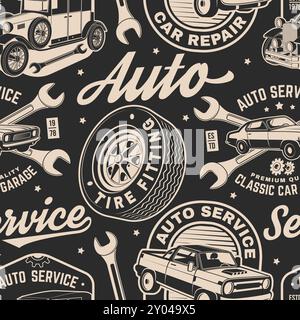 Modèle ou arrière-plan transparent de service automatique. Vecteur. Tissu, texture, papier peint pour la réparation de voiture de service, la restauration et le club de voiture. Illustration de Vecteur