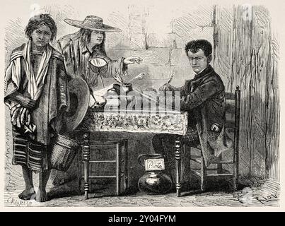 Évangéliste ou écrivain public à Mexico, dessin d'Edouard Riou (1833-1900) voyage au Mexique, 1854-1855 d'Ernest Vigneaux. Le Tour du monde 1862 Banque D'Images