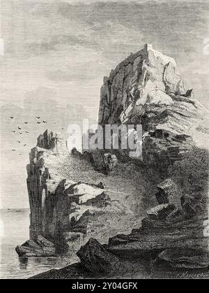 Château de Lindos, île de Rhodes, Grèce. Voyage à l'île de Rhodes, 1844 par Eugène Napoléon Flandin (1809-1889) le Tour du monde 1862 Banque D'Images