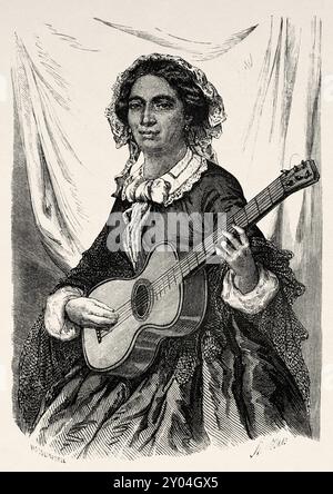 Portrait de Celimene Mulatress, musicienne et poète, île de la Réunion. Océan Indien occidental, dessin de Mettais. Voyage à la Réunion, 1861 par Louis Laurent Simonin (1830-1886) le Tour du monde 1862 Banque D'Images