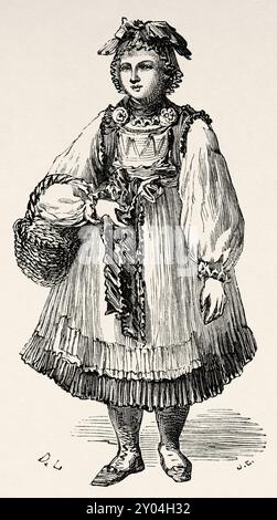 Femme portant un costume traditionnel de Bavière, Allemagne. Dessin de Dieudonne Lancelot (1823-1895) voyage de Paris à Bucarest, 1860 de Victor Duruy (1811-1894) le Tour du monde 1862 Banque D'Images