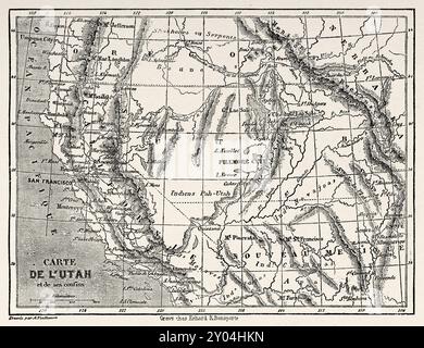 Ancienne carte de l'Utah. États-Unis d'Amérique. Voyage à la Cité des Saints, 1860. Capitale du pays des Mormons par Richard Francis Burton (1821-1890) le Tour du monde 1862 Banque D'Images