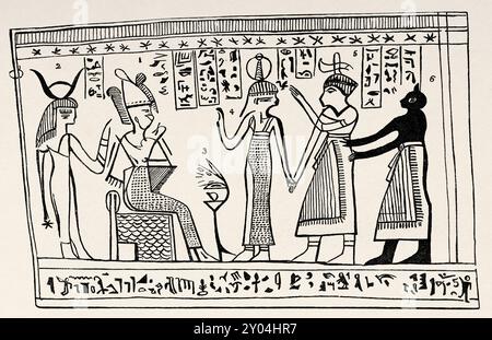 Joseph Smith Papyri. Fragment du rituel funéraire des anciens Egyptiens vénéré par les Mormons comme une page des souvenirs d'Abraham. États-Unis d'Amérique. Voyage à la Cité des Saints, 1860. Capitale du pays des Mormons par Richard Francis Burton (1821-1890) le Tour du monde 1862 Banque D'Images