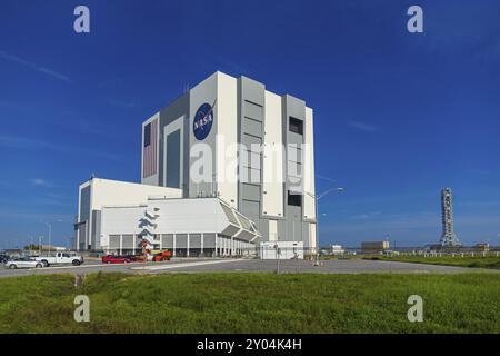 Énorme bâtiment d'assemblage de véhicules de la NASA Banque D'Images