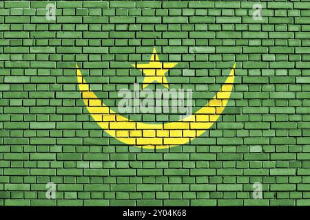 Drapeau de la Mauritanie peint sur un mur de briques Banque D'Images