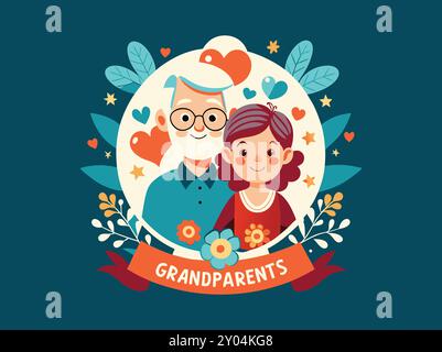 Heureux Grand-parents Journée illustration mignonne avec un couple plus âgé Illustration de Vecteur