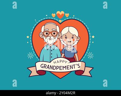 Heureux Grand-parents Day Cartoon illustration mignonne avec un couple plus âgé Illustration de Vecteur