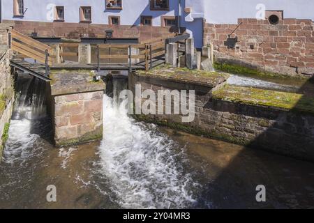 Écluse au canal de la Lauter, canal de Lauter, Lauter, rivière, Wissembourg, Weissenburg, Alsace, France, Europe Banque D'Images