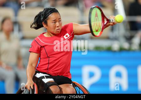 Paris, France. 31 août 2024. Yui Kamiji (JPN) Tennis en fauteuil roulant : premier tour des singles féminins lors des Jeux paralympiques de Paris 2024 au stade Roland-Garros à Paris, France . (Photo de Naoki Morita/AFLO SPORT Banque D'Images