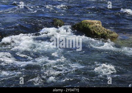 Détail du Rhin près de Schaffhausen. Eau bleue claire et roche Banque D'Images