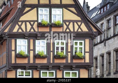 Maisons à colombages à Quedlinbrug, montagnes du Harz Banque D'Images