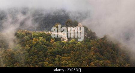 Château de Hohenurach dans le brouillard Banque D'Images