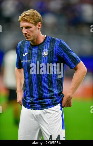 Milan, Italie. 30 août 2024. Marco Brescianini (44 ans) d'Atalanta s'échauffe avant le match de Serie A entre Inter et Atalanta à Giuseppe Meazza à Milan. Banque D'Images