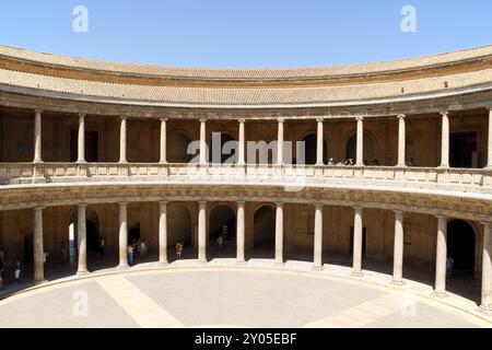 Grenade, Espagne, 14 août 2011 : Palais de Charles V dans l'Alhambra de Grenade, Espagne. Charles V, roi d'Espagne et empereur du Saint-Empire romain germanique Banque D'Images