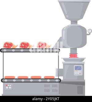 Usine de saucisses. Icône de dessin animé de hachoir à viande industriel isolé sur fond blanc Illustration de Vecteur