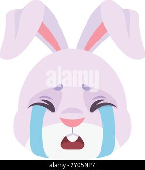 Emoji lapin pleurant. Larmes de lapin de dessin animé mignon isolées sur fond blanc Illustration de Vecteur