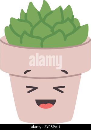 Rire succulent dans le pot de fleurs. Usine de Kawaii. Décoration verte isolée sur fond blanc Illustration de Vecteur