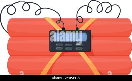 Icône de dessin animé de bombe. Détonateur électronique sur dynamite rouge isolé sur fond blanc Illustration de Vecteur