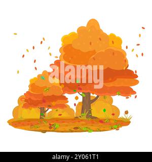 Arbres d'automne avec arbustes. Arbres et feuilles tombantes dans des tons orange. Jardin doré de saison automnale ou arbre forestier d'automne. Météo automnale et nature. Vecteur Illustration de Vecteur