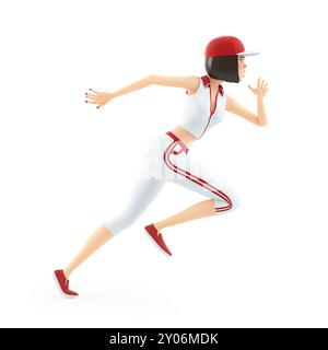 fille de baseball 3d fonctionnant très vite, illustration isolée sur fond blanc Banque D'Images