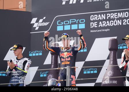 Alvcaniz, ESP. 30 août 2024. 99 Rueda Jose Antonio MOTO3 (JRue) SPA Red Bull KTM Ajo KTM lors du Moto Grand Prix GoPro d'Aragon essais libres MotoGP vendredi, MotoGP d'Espagne au circuit Motorland à Alcaniz le 30 août 2024 à Alcaniz, Espagne. (Photo de Fabio Averna/Sipa USA) crédit : Sipa USA/Alamy Live News Banque D'Images
