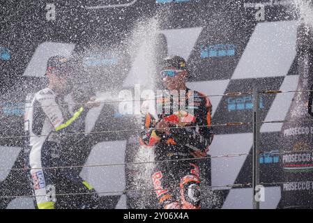 Alvcaniz, ESP. 30 août 2024. 99 Rueda Jose Antonio MOTO3 (JRue) SPA Red Bull KTM Ajo KTM lors du Moto Grand Prix GoPro d'Aragon essais libres MotoGP vendredi, MotoGP d'Espagne au circuit Motorland à Alcaniz le 30 août 2024 à Alcaniz, Espagne. (Photo de Fabio Averna/Sipa USA) crédit : Sipa USA/Alamy Live News Banque D'Images