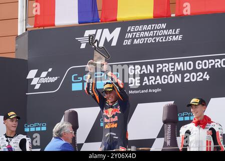 Alvcaniz, ESP. 30 août 2024. 99 Rueda Jose Antonio MOTO3 (JRue) SPA Red Bull KTM Ajo KTM lors du Moto Grand Prix GoPro d'Aragon essais libres MotoGP vendredi, MotoGP d'Espagne au circuit Motorland à Alcaniz le 30 août 2024 à Alcaniz, Espagne. (Photo de Fabio Averna/Sipa USA) crédit : Sipa USA/Alamy Live News Banque D'Images