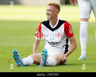 Francfort-sur-le-main, Allemagne. 31 août 2024. GER, Francfort-sur-le-main, 1. Bundesliga, football, Eintracht Frankfurt - TSG Hoffenheim, Deutsche Bank Park, 31 août 2024, 2e Journée, Hugo Larsson (Eintracht Francfort, 16). Crédit : HMB Media/Alamy Live News Banque D'Images