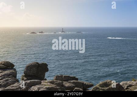 Vue du phare de Longship. Grande-Bretagne, Cornouailles, Lands End Banque D'Images