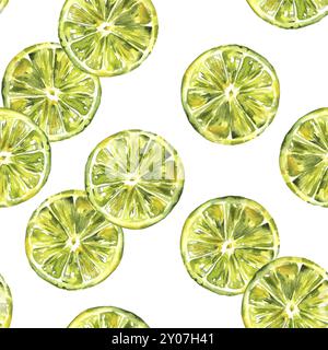 Un arrière-plan transparent avec motif dessiné à la main vibrante aquarelle limes, alimentation saine répéter l'impression Banque D'Images