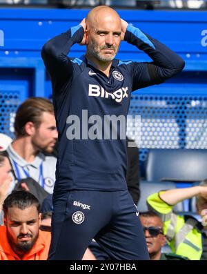 Londres, Royaume-Uni - 01 septembre 2024 - Chelsea v Crystal Palace - premier League - Stamford Bridge. Directeur de Chelsea Enzo Maresca. Crédit photo : Mark pain / Alamy Live News Banque D'Images