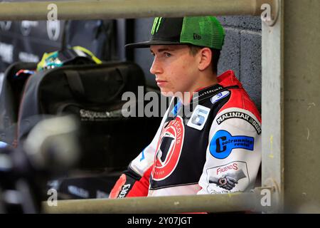 William Cairns (réserve) de belle vue 'Cool Running' Colts lors du match de la WSRA National Development League entre belle vue Colts et Edinburgh Monarchs Academy au National Speedway Stadium de Manchester, en Angleterre, le 30 août 2024. (Photo : Thomas Edwards | mi News) crédit : MI News & Sport /Alamy Live News Banque D'Images
