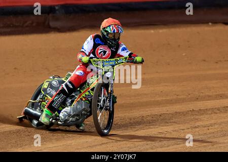 William Cairns (réserve) de belle vue 'Cool Running' Colts lors du match de la WSRA National Development League entre belle vue Colts et Edinburgh Monarchs Academy au National Speedway Stadium de Manchester, en Angleterre, le 30 août 2024. (Photo : Thomas Edwards | mi News) crédit : MI News & Sport /Alamy Live News Banque D'Images