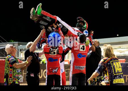 William Cairns (réserve) de belle vue 'Cool Running' Colts lors du match de la WSRA National Development League entre belle vue Colts et Edinburgh Monarchs Academy au National Speedway Stadium de Manchester, en Angleterre, le 30 août 2024. (Photo : Thomas Edwards | mi News) crédit : MI News & Sport /Alamy Live News Banque D'Images