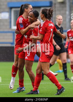 Telford, Royaume-Uni. 01 Sep, 2024. Telford, Angleterre, 1er septembre 2024 : Melissa Johnson (9 Nottingham Forest) célèbre son coup de force lors du match de la FA Womens National League entre Wolverhampton Wanderers et Nottingham Forest au SEAH Stadium de Telford, Angleterre (Natalie Mincher/SPP) crédit : SPP Sport Press photo. /Alamy Live News Banque D'Images