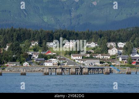 Alaska, Haines. Vue côtière de la zone portuaire de Hanes. Banque D'Images