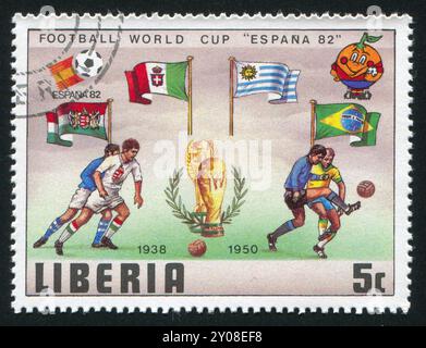 LIBERIA - VERS 1981 : timbre imprimé par Liberia, montre le football, vers 1981 Banque D'Images