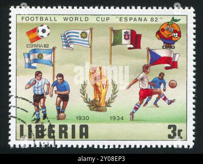 LIBERIA - VERS 1981 : timbre imprimé par Liberia, montre le football, vers 1981 Banque D'Images