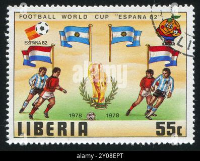 LIBERIA - VERS 1981 : timbre imprimé par Liberia, montre le football, vers 1981 Banque D'Images