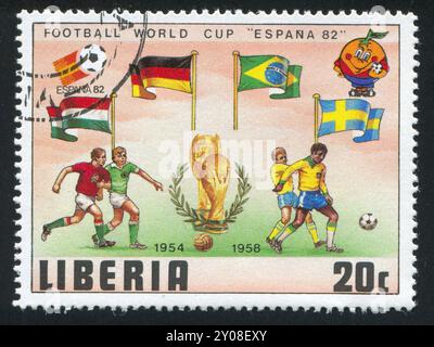 LIBERIA - VERS 1981 : timbre imprimé par Liberia, montre le football, vers 1981 Banque D'Images