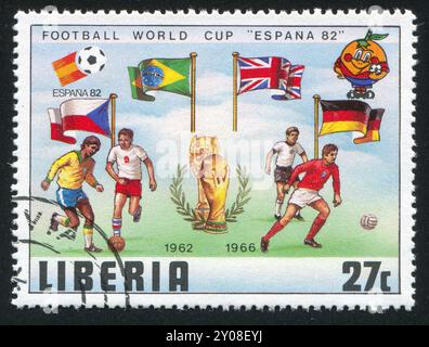 LIBERIA - VERS 1981 : timbre imprimé par Liberia, montre le football, vers 1981 Banque D'Images