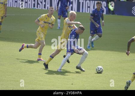 Chelsea vs Crystal Palace, premier League, Stamford Bridge, Fulham, Londres, ROYAUME-UNI. 1er septembre 2024. Cole Palmer dirige le match pour Chelsea ; Chelsea Football Club vs Crystal Palace Football Club dans le troisième match de la saison 2024/25 de premier League à Stamford Bridge. Crédit : Motofoto/Alamy Live News crédit : Motofoto/Alamy Live News Banque D'Images