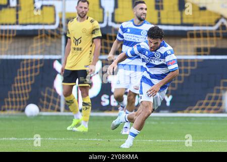 KERKRADE, pays-Bas. 01 Sep, 2024. Football, néerlandais Keuken Kampioen Divisie, Roda JC - de Graafschap, Parkstad Limburg Stadium, saison 2024/2025, le joueur de Graafschap Tristan van Gilst marque le 1-2 pour de Graafschap crédit : Pro Shots/Alamy Live News Banque D'Images