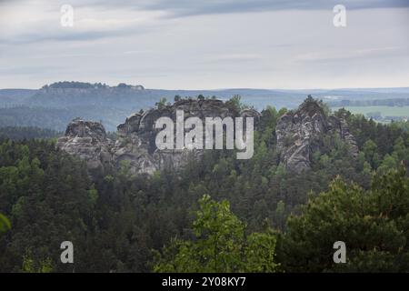Vue de la formation rocheuse Gamrig en Suisse saxonne, Allemagne, Europe Banque D'Images