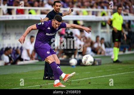 Florence, Italie. 01 Sep, 2024. Robin Gosens de l'ACF Fiorentina en action lors du match de football Serie A entre l'ACF Fiorentina et l'AC Monza au stade Artemio franchi de Florence (Italie), le 1er septembre 2024. Crédit : Insidefoto di andrea staccioli/Alamy Live News Banque D'Images