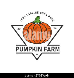 Emblème rétro Vintage Western Pumpkin badge avec triangle Label Stamp Vector logo Design Illustration de Vecteur