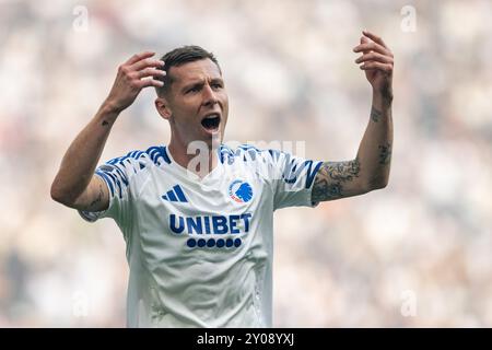 Copenhague, Danemark. 01 Sep, 2024. Lukas Lerager (12 ans) du FC Copenhague vu lors du match de 3F Superliga entre le FC Copenhague et Broendby IF à Parken à Copenhague. Crédit : Gonzales photo/Alamy Live News Banque D'Images