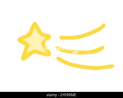 Étoile filante jaune et icône de traînée sur fond blanc. symbole céleste, conception simple, astronomie, élément décoratif. Icône, imprimer. Illustration de Vecteur