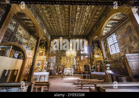 Chapelle et plafond avec polychrome de l'année 1655, église de l'Archange Saint Michel, XV-XVI siècle, Binarowa, Malopolska, Carpates, Polan Banque D'Images