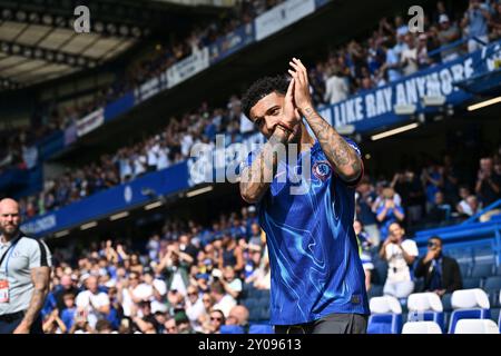 Londres, Royaume-Uni. 01 Sep, 2024. LONDRES, ANGLETERRE - 1er SEPTEMBRE : présentation du nouveau joueur Jadon Sancho pour Chelsea FC lors du match de premier League entre Chelsea FC et Crystal Palace FC à Stamford Bridge le 1er septembre 2024 à Londres, Royaume-Uni. Photo de Sebastian Frej crédit : Sebo47/Alamy Live News Banque D'Images